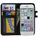 Wholesale iPhone 5C Diamond Flip Leather Wallet Case (Black)